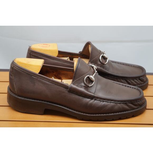 GUCCI MEN HORSEBIT LOAFERS #016343 LUG SOLE BROWN US Sz 10.5 MadeIn Italy - Picture 1 of 11
